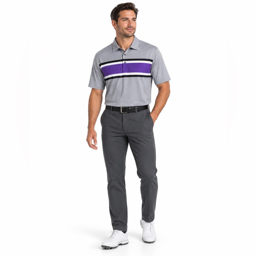FootJoy FJ Men’s Golf Polo Shirt Large Gray Purple Stripe Performance